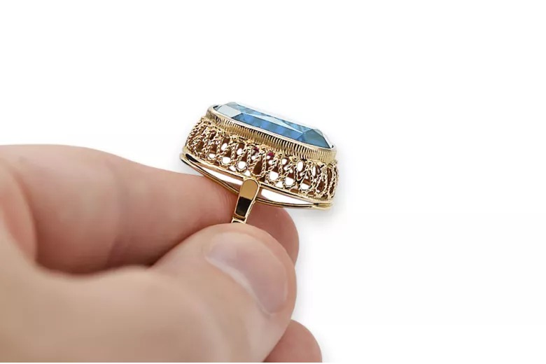 Anillo Aguamarina Oro amarillo de 14 quilates Artesanía vintage vrc129y